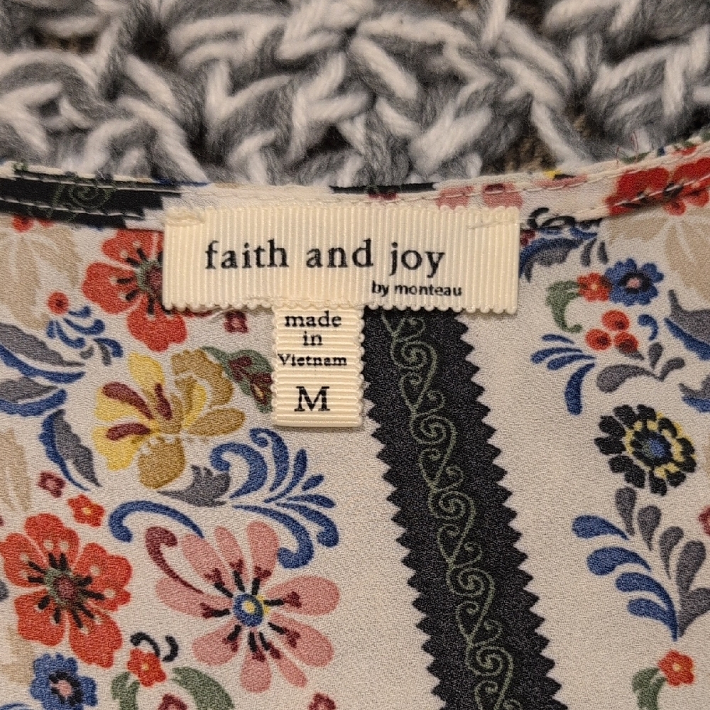 Faith & Joy Folk Floral Stripe Blouse | Porcelain Cream + Ink | Medium - Picture 2 of 8